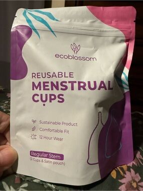 EcoBlossom Reusable Menstrual Cup Set - 2 pack! Small & Large w/ Satin Pouch.